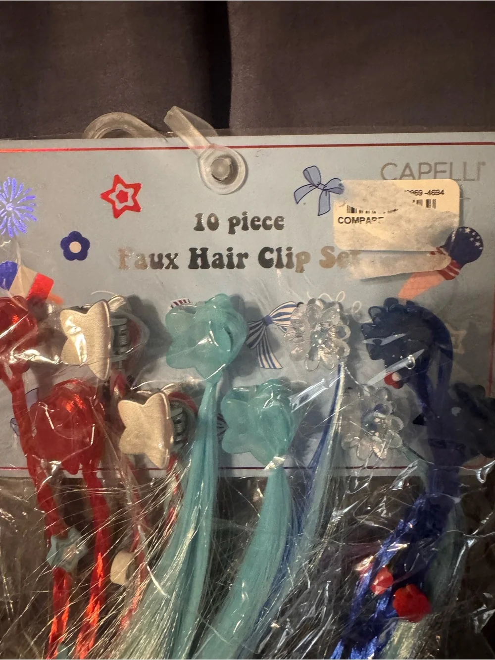 Capelli of New York Kids Faux Hair Clip Set - Red, Teal, Blue